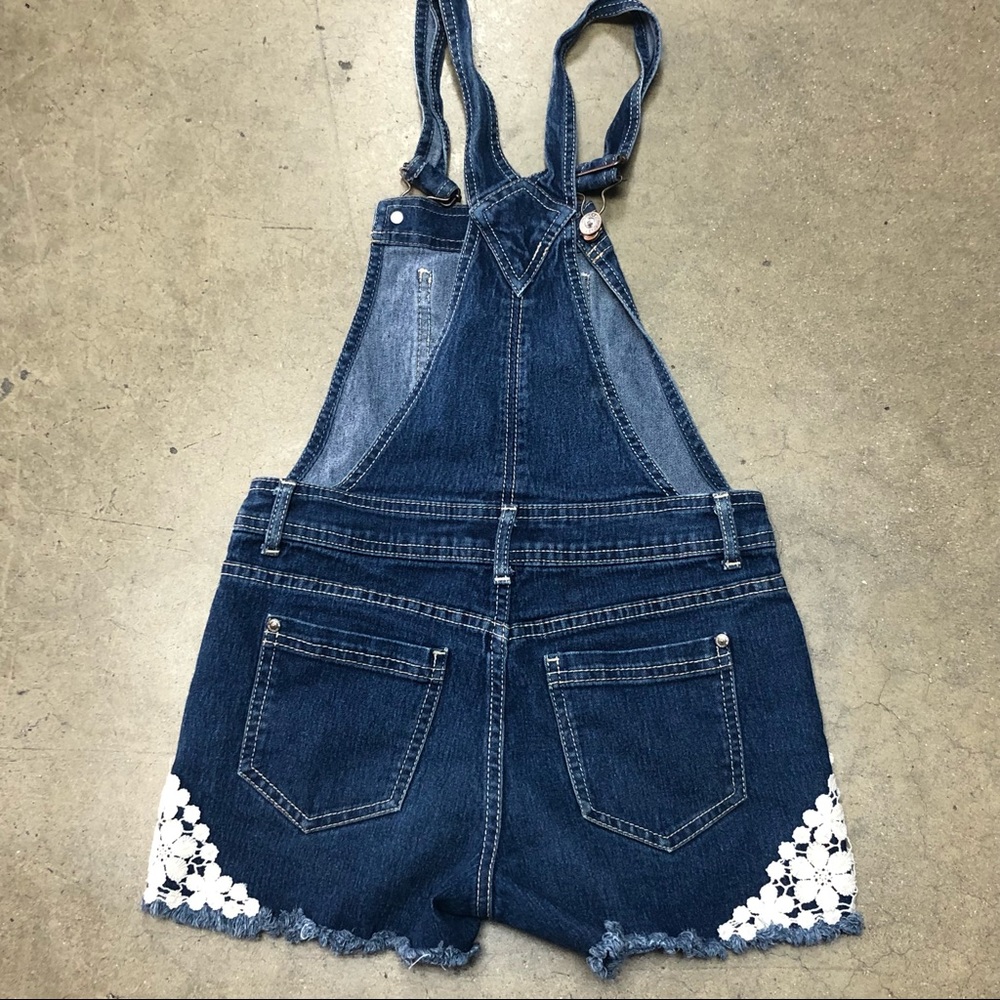 Kids Jordache Shortalls Size 10-12 Large Embroider Denim Overalls Shorts Girls - Picture 3 of 15
